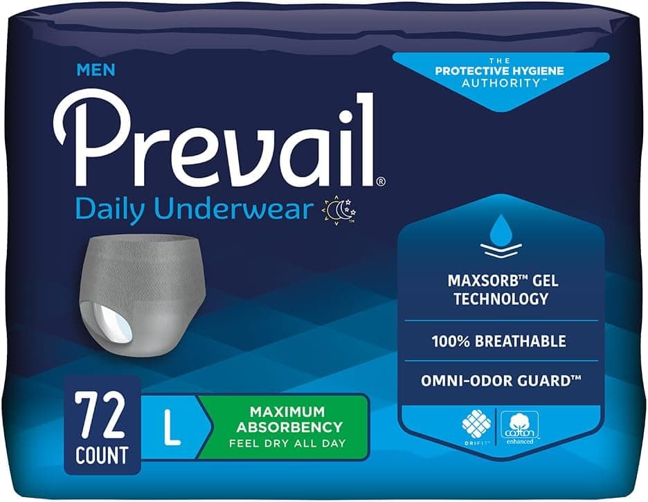Prevail Daily Incontinence Underwear for Men, Large, 72 Count