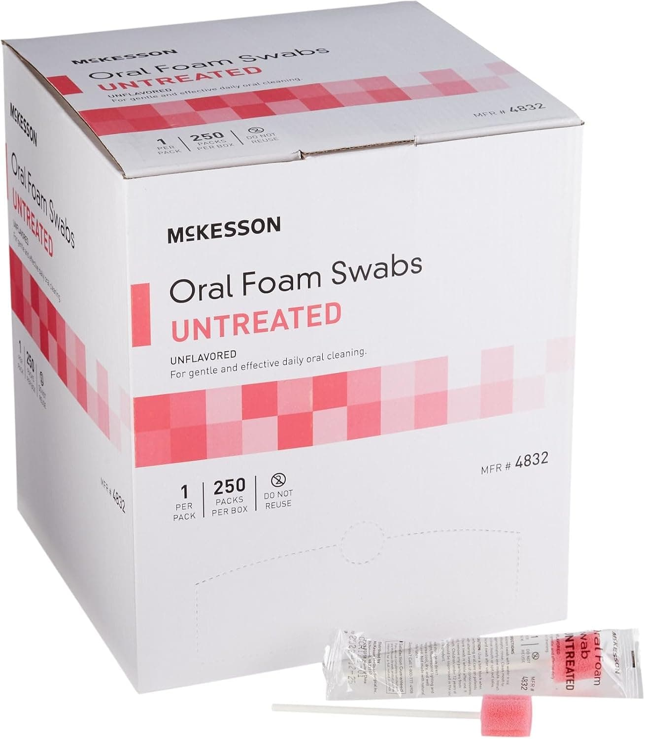 McKesson Foam Swabs, Untreated, Gentle and Daily Oral Cleaning, 250 ct