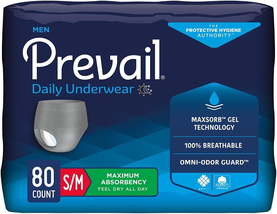 Prevail Men's Absorbent Underwear, Heavy Absorbency, Small/Medium, 80 ct