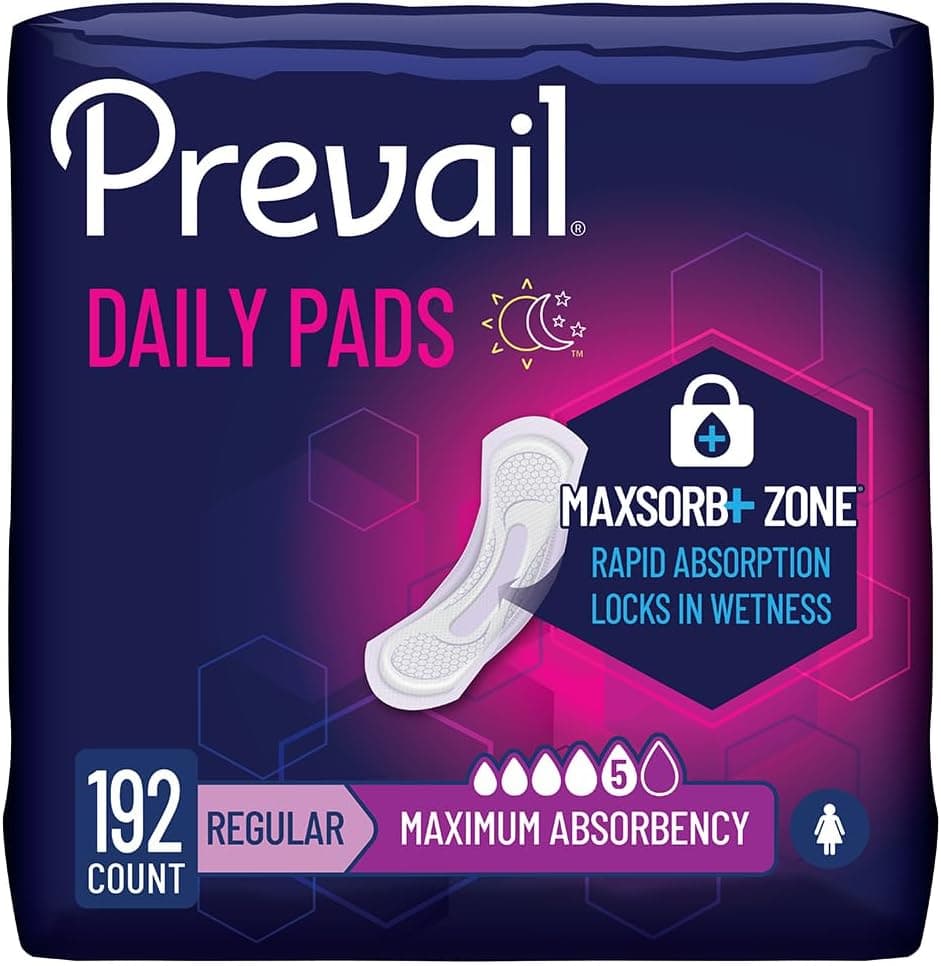 Prevail Daily Pads for Bladder Leaks, Maximum Absorbency, 11 in, 192 ct