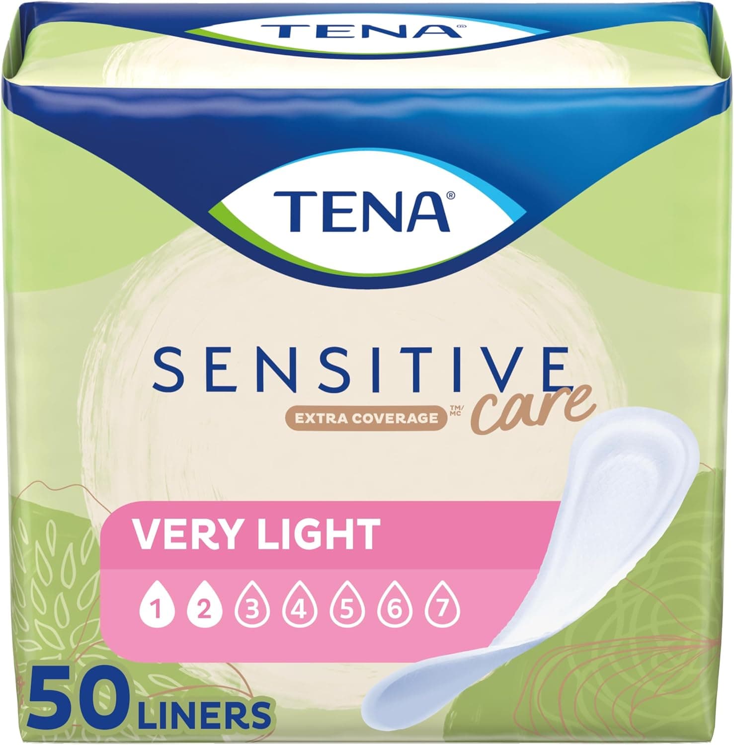 TENA Sensitive Care Very Light Pantiliners for Women, Extra Coverage, 50ct