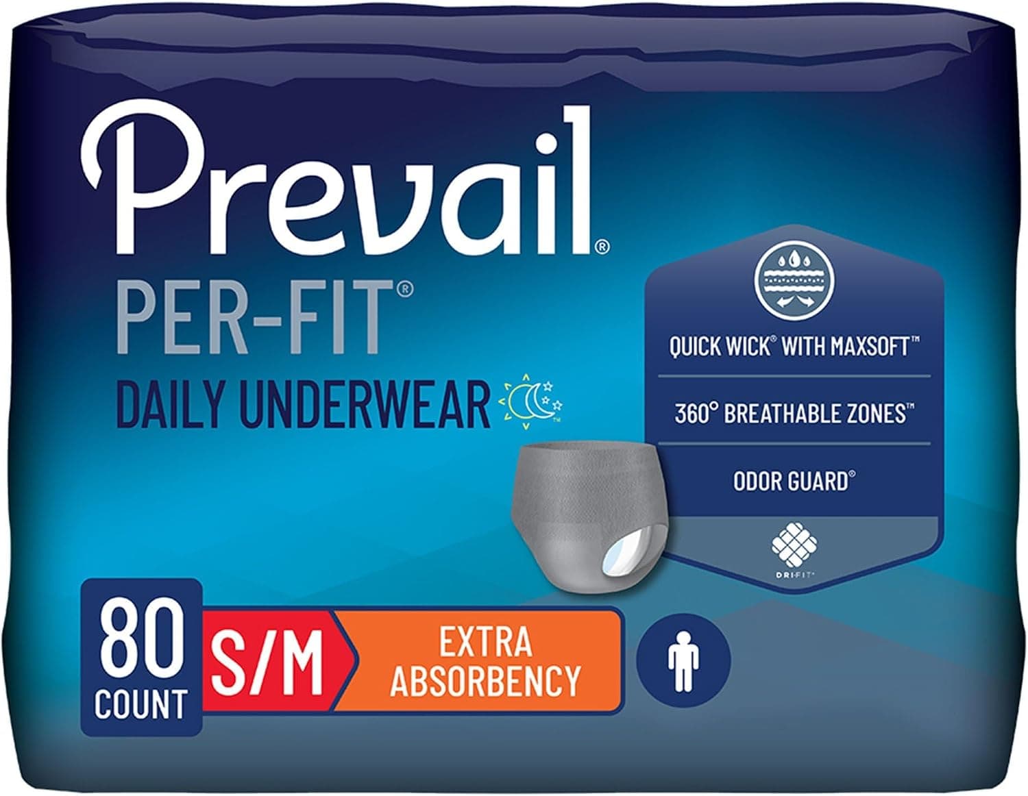 Prevail Per-Fit Extra Absorbency Incontinence Underwear for Men, Medium, 80-Count