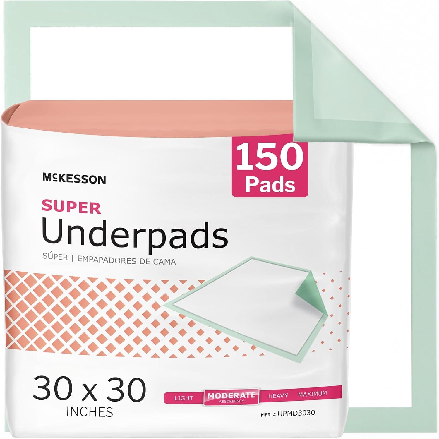 McKesson Super Underpads, Moderate Absorbency, 30 x 30 in, 150 ct
