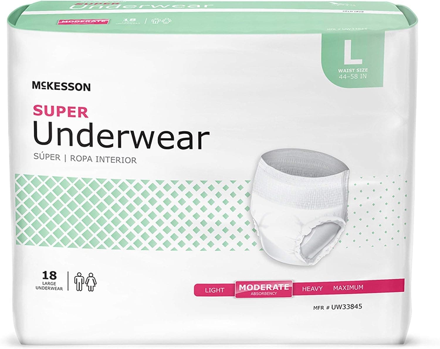 McKesson Super Adult Incontinence Underwear, Large, Moderate, 58 in, 72 ct