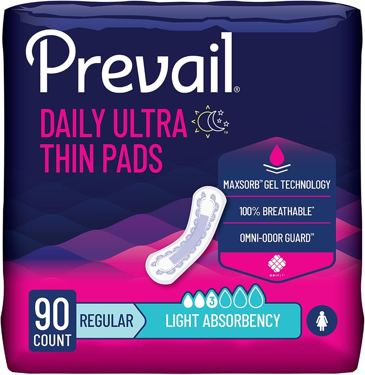 Prevail Proven - Prevail Incontinence Bladder Control Pads - Bladder Leak Pads - Light Absorbency, Regular, 90 Count (3 Packs of 30)