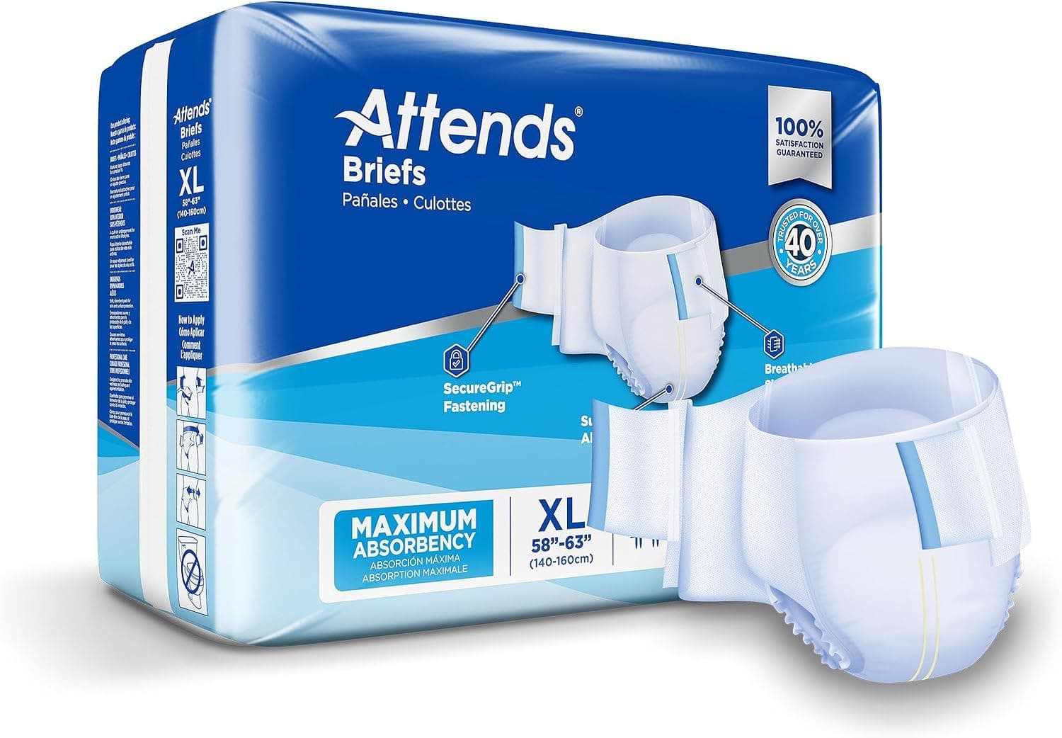 Attends Adult Incontinence Briefs, X-Large, Maximum Absorbency, 60 Ct Case