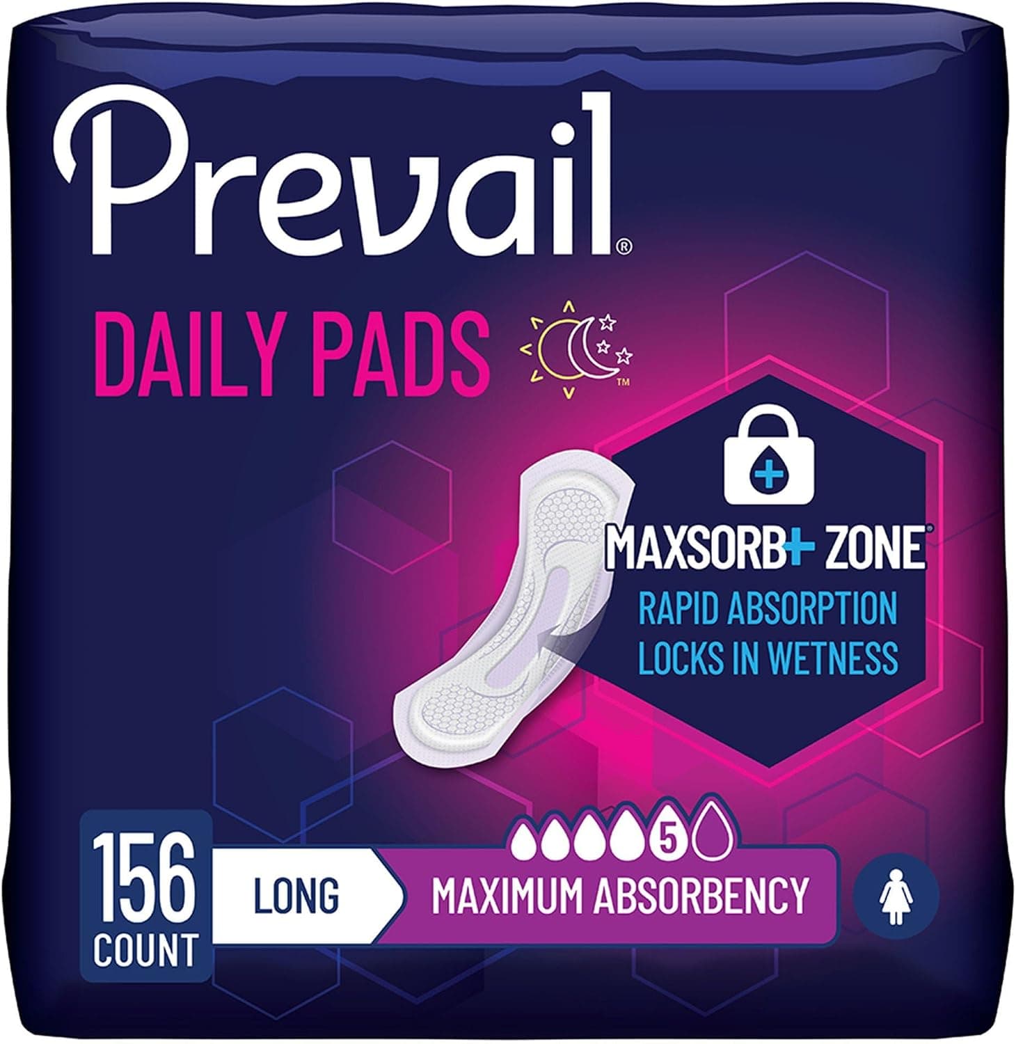Prevail Bladder Control Pads for Women with MaxSorb+ Zone, 156 Count