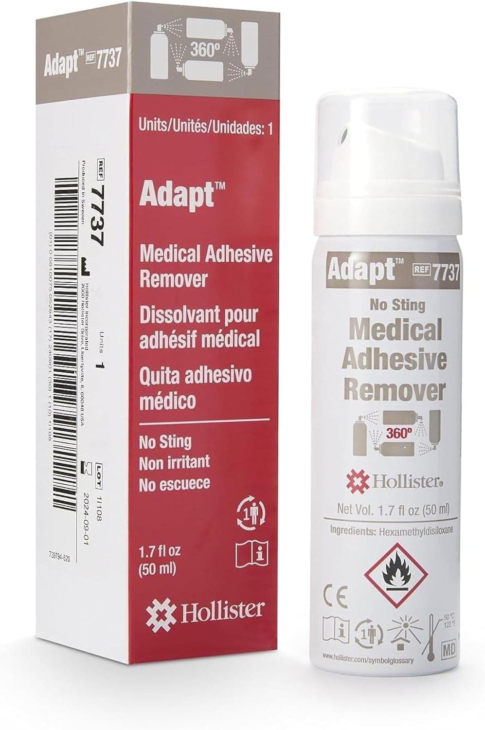 Hollister 7737 Adapt Medical Adhesive Remover Spray, 1.7 oz. – Adhesive Remover for Skin, Medical Supplies