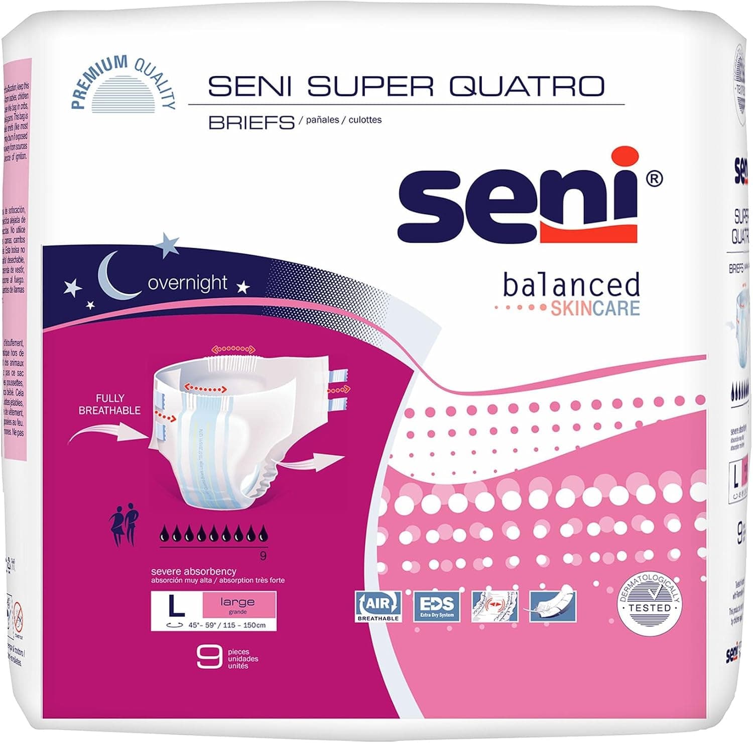 Seni Super Quatro Unisex Adult Incontinence Briefs with, 45-59 in, 36 ct