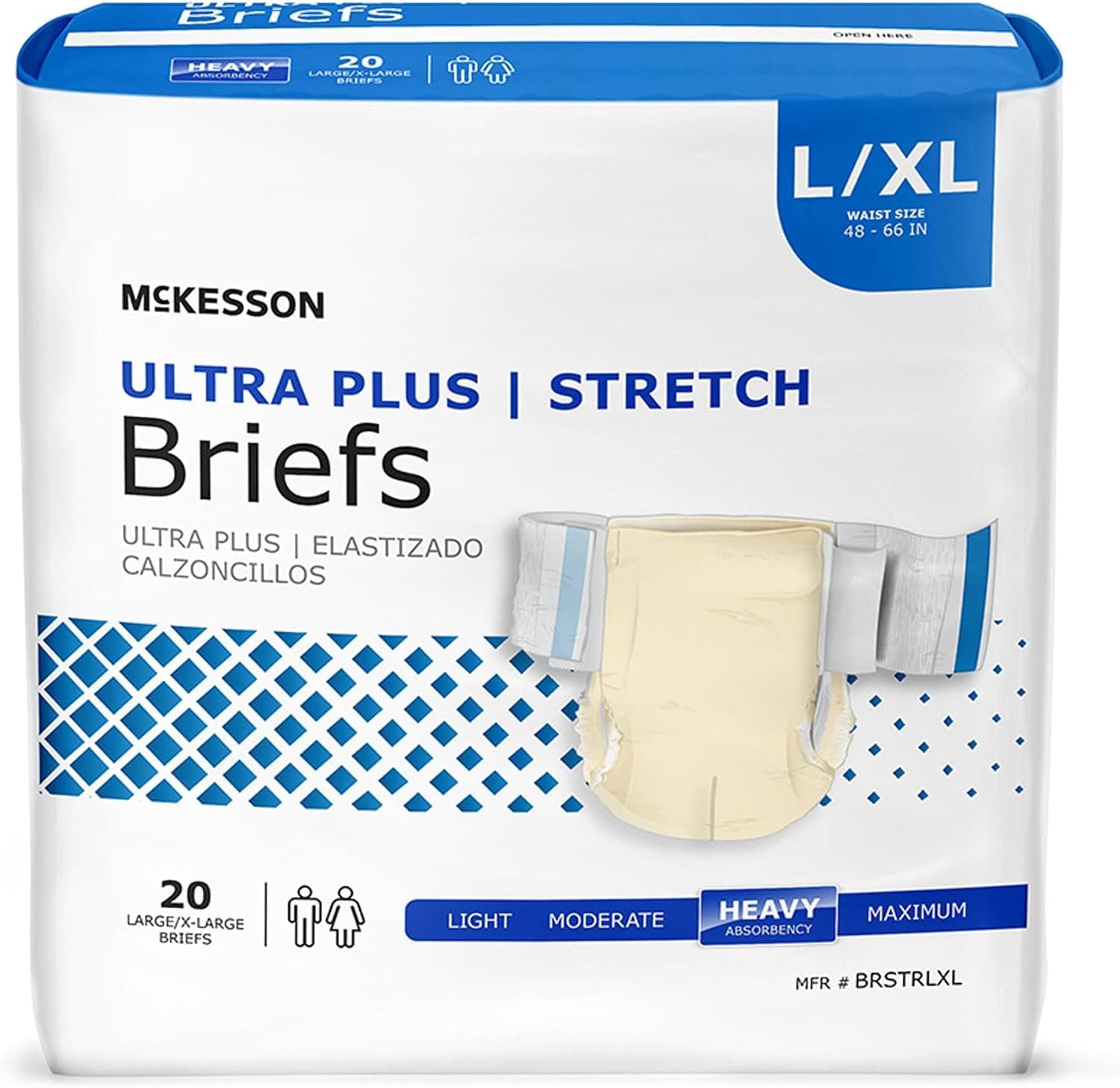 McKesson Ultra Plus Stretch Briefs, L/XL, Heavy Absorbency, 66 in, 80 ct