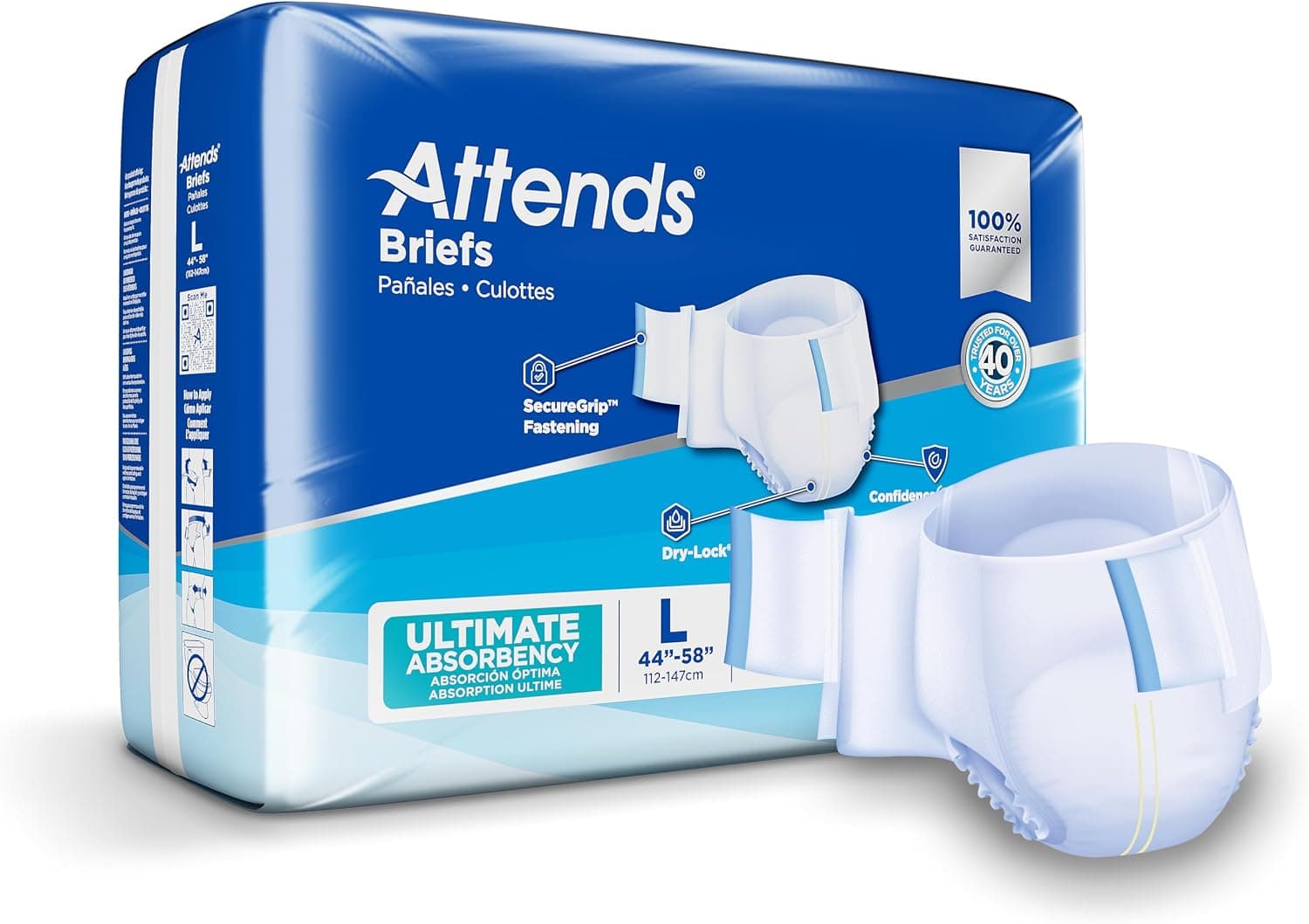 Attends Adult Incontinence Briefs, Large, Ultimate Absorbency, 72ct Bag