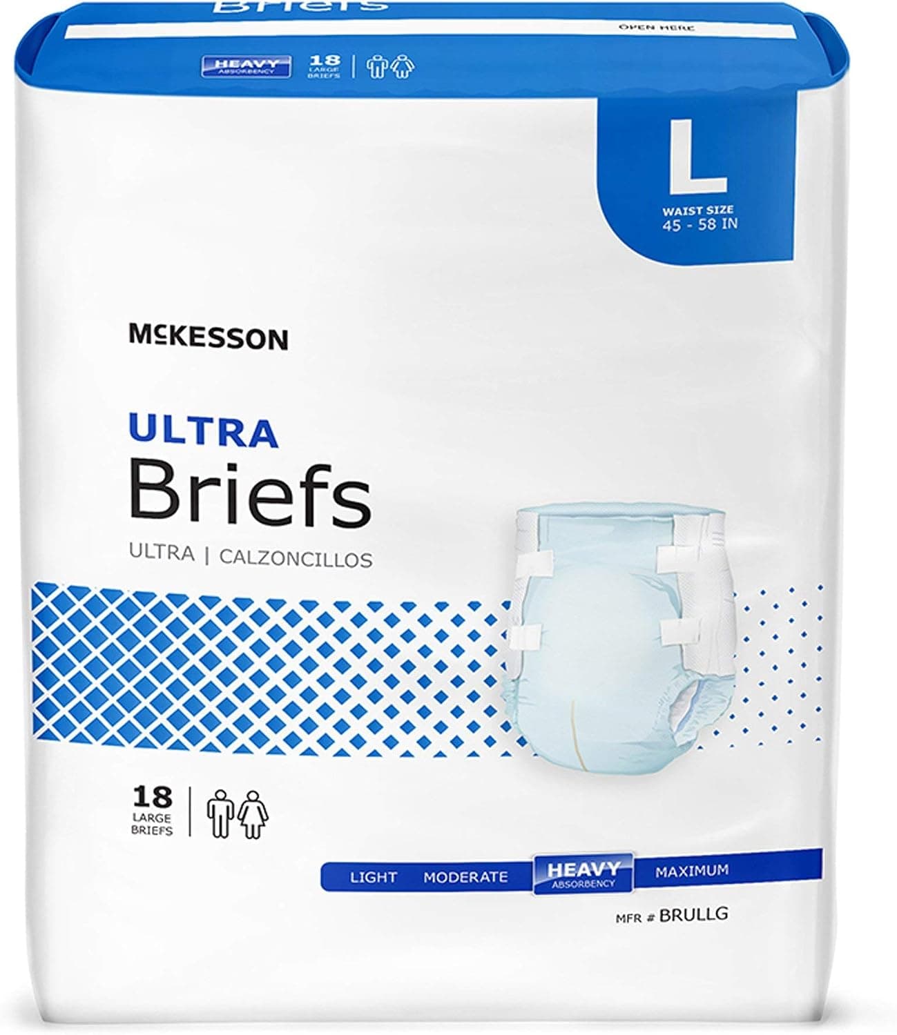 McKesson Ultra Briefs, Heavy Absorbency, Large, Unisex, 58 in, 72 ct