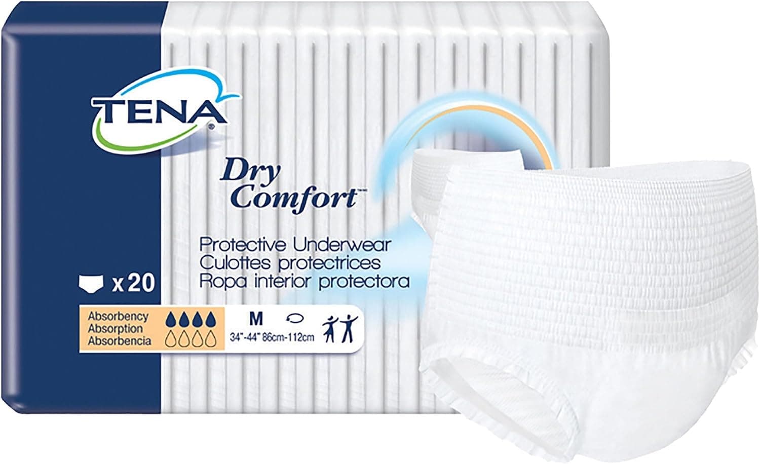 TENA Dry Comfort Disposable Unisex Adult Absorbent Underwear, Medium, 80 ct