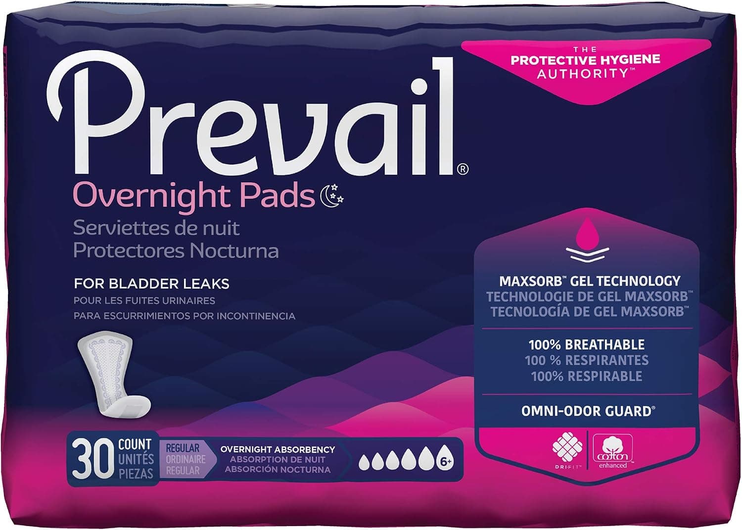 Prevail Daily Pads Overnight 16 Inch Length Heavy Absorbency Polymer Core One Size Fits Most Adult Female Disposable 30ct