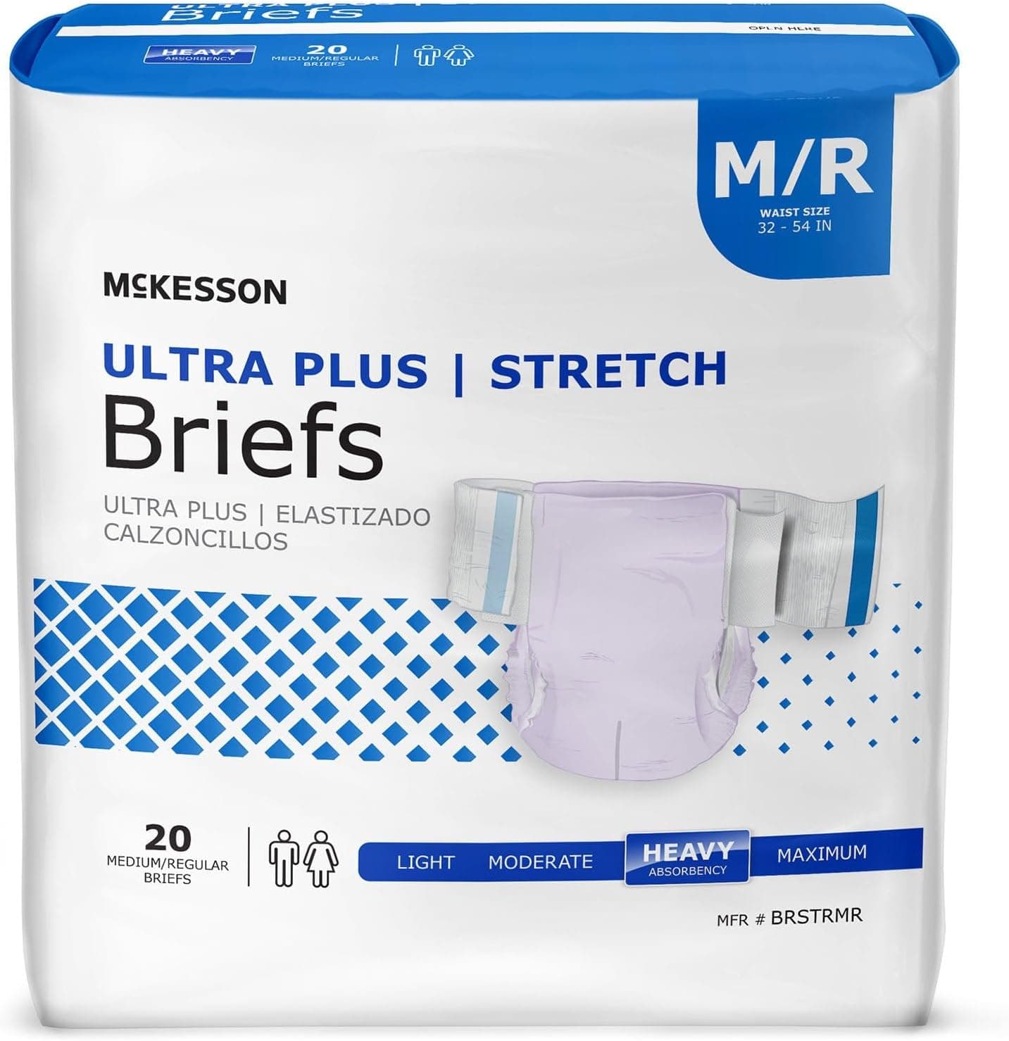 McKesson Ultra Plus Stretch Briefs, Heavy Absorbency, Medium, 54 in, 80 ct