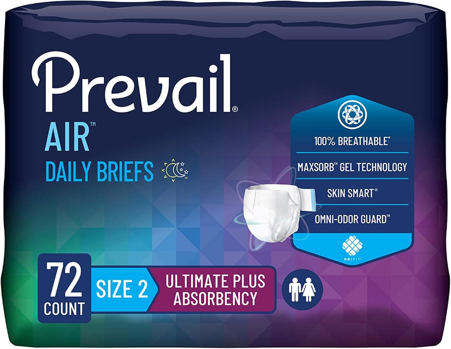 Prevail Breezers 360 Incontinence Briefs, Ultimate Absorbency, Size Two, 72 Count