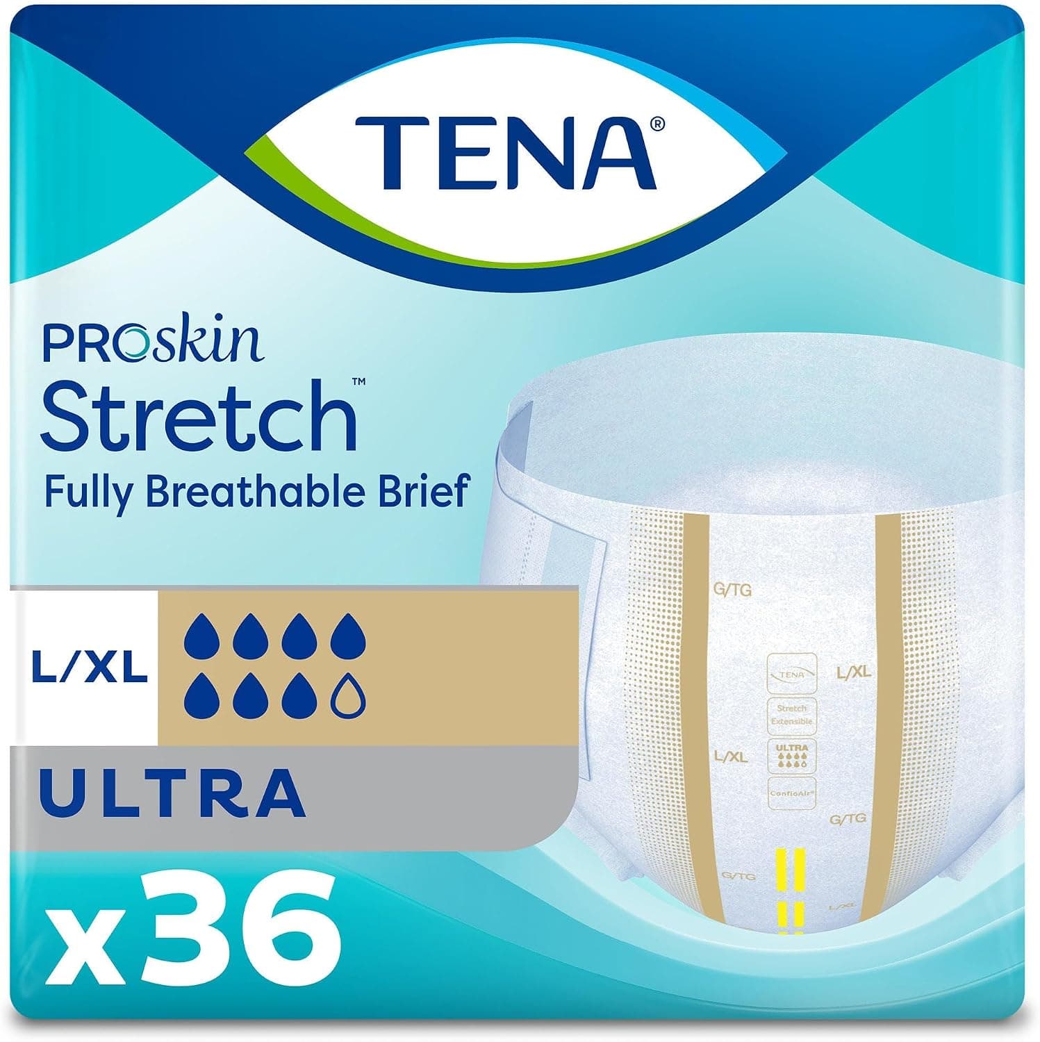 TENA Ultra Stretch Brief, L/XL, 36 Count