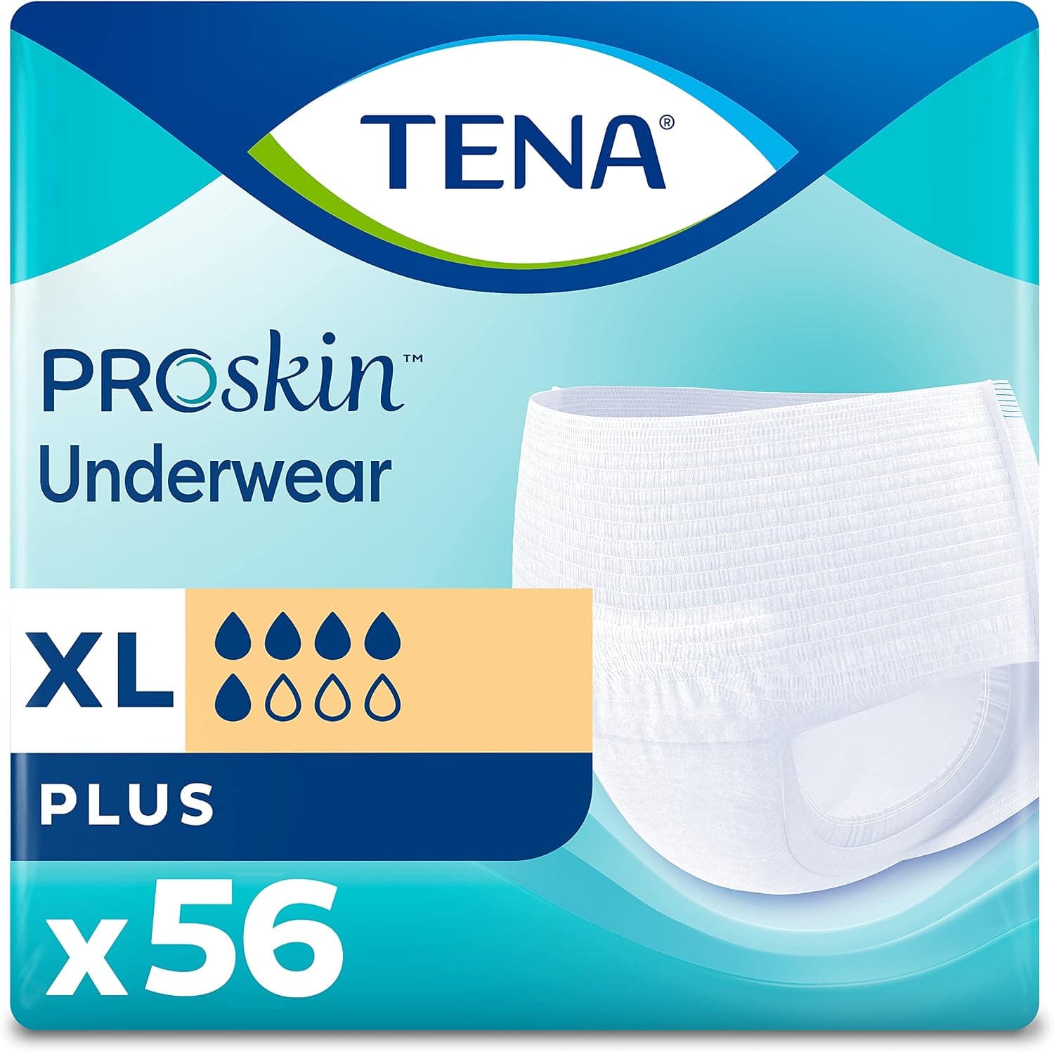 TENA ProSkin Plus Disposable Underwear Pull On with Tear Away Seams X-Large, 72634, 56 Ct
