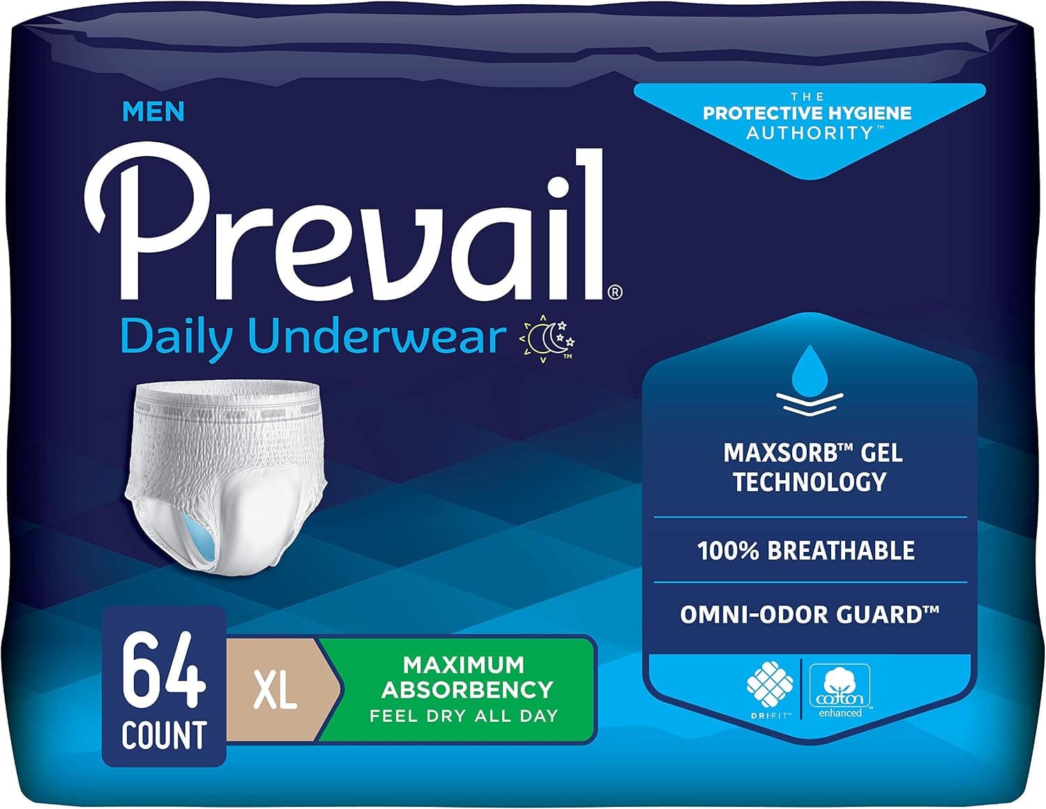 Prevail Daily Underwear Adult Underwear XL Heavy Absorbency Breathable, PUM-514, Maximum, 64 Ct
