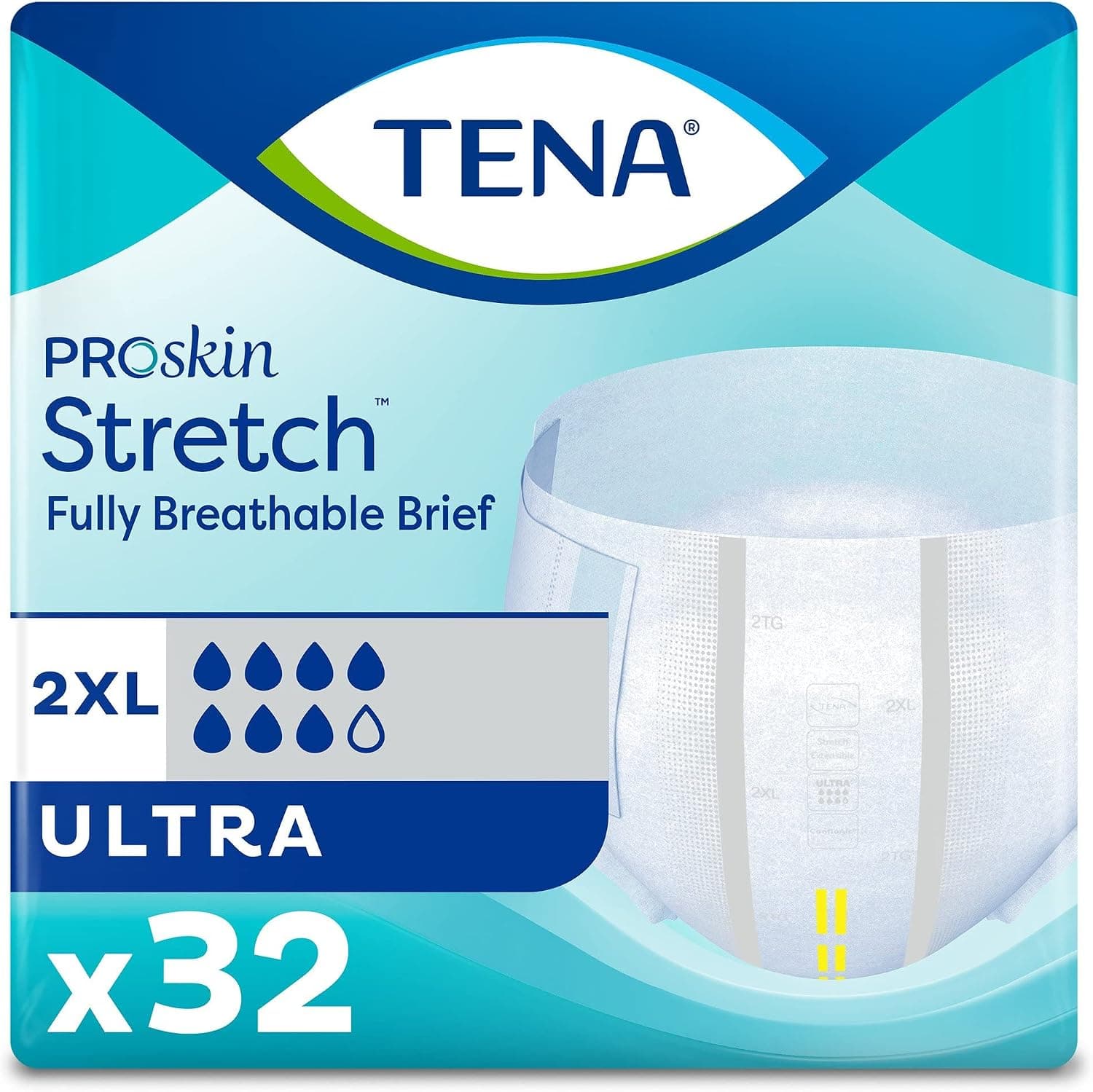 TENA Stretch Ultra Briefs, Heavy Absorbency, 2XL, XX-Large, 64 ct
