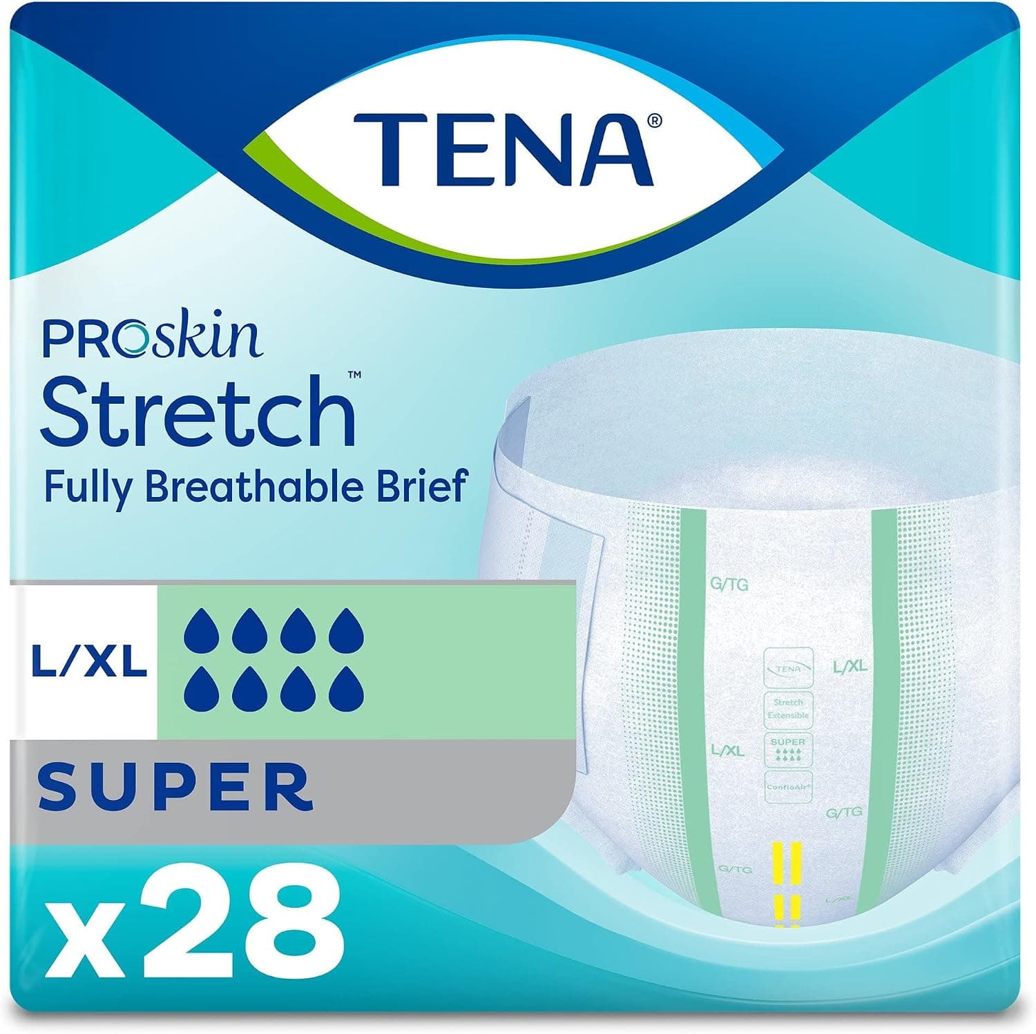 TENA Stretch Super Briefs, Heavy Absorbency, Large, XL, 56 ct