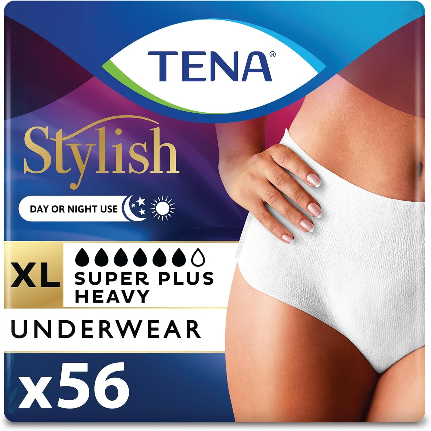 TENA Stylish White Super Plus Incontinence Underwear Women, XL 48-64in 64ct