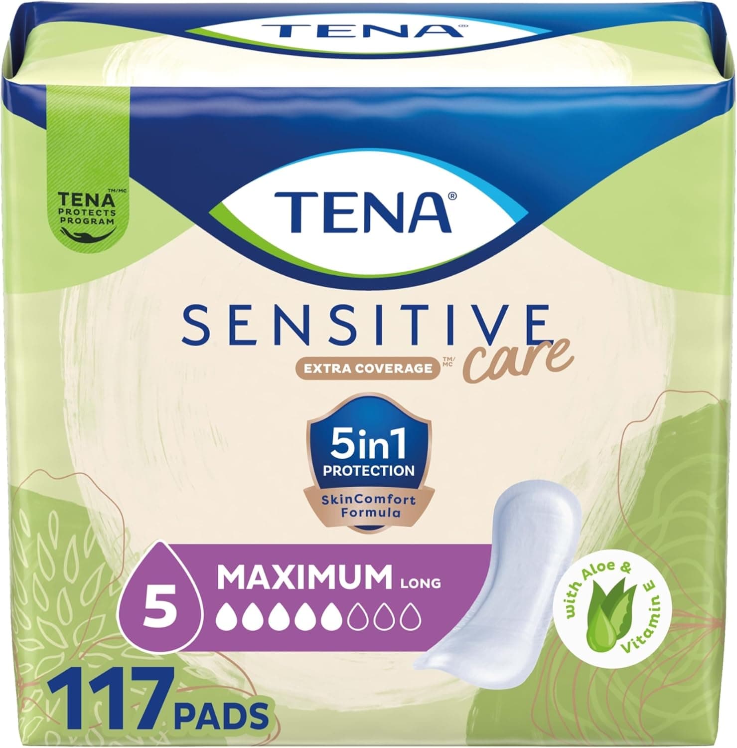 Tena Sensitive Bladder Control Pad, Heavy Absorbency, Women, 15 in, 117 ct