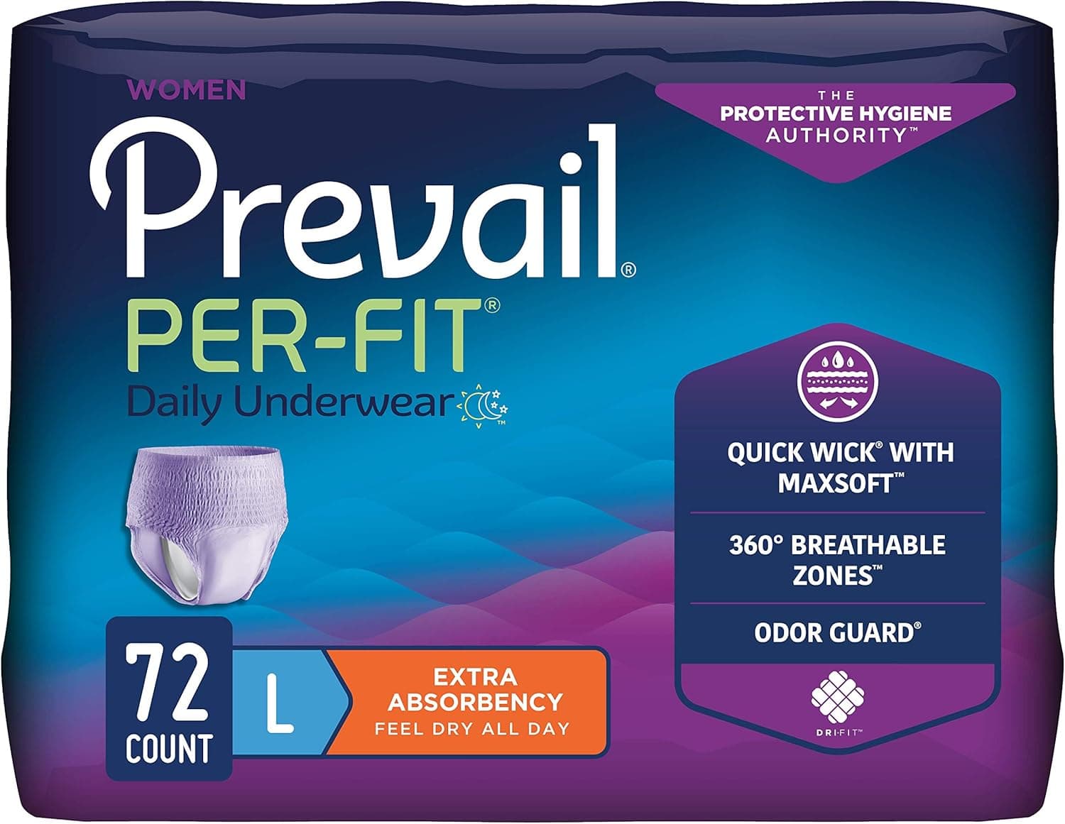 Prevail Per-Fit Daily Underwear for Women, Large, 72 ct