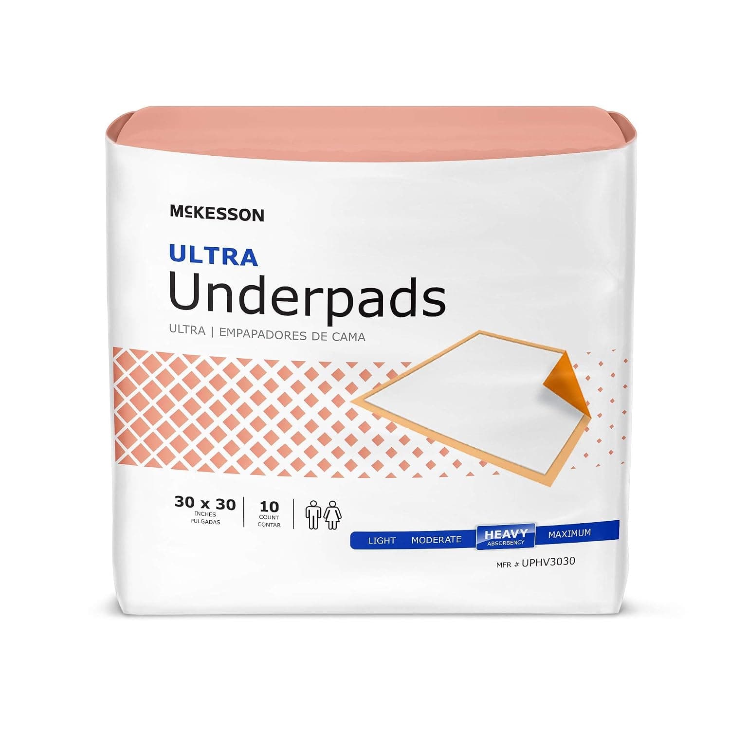 McKesson Ultra Underpads, Heavy Absorbency, Peach, 30 x 30 in, 100 ct