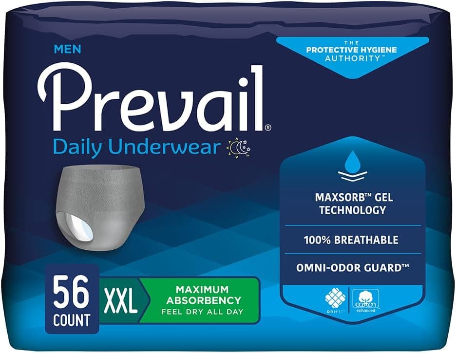 Prevail Daily Incontinence Underwear for Men, 2X-Large, 56 Count