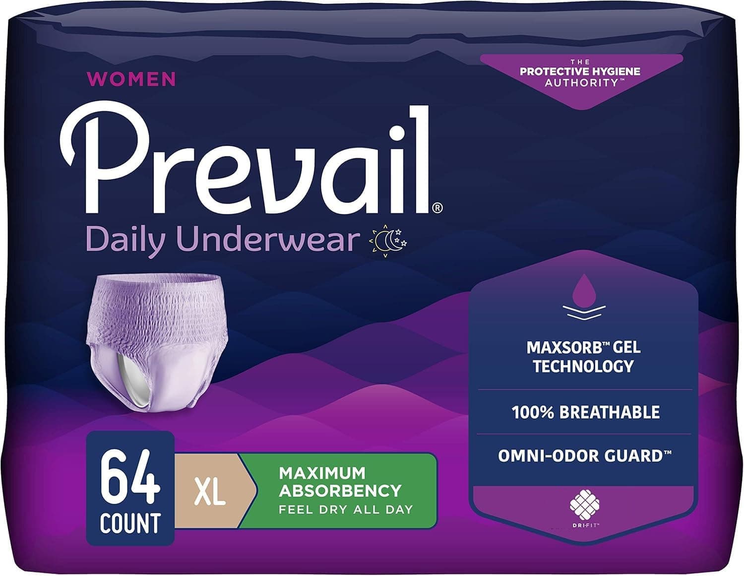 Prevail Daily Underwear Disposable Underwear Female Pull On with Tear Away Seams X-Large, PWC-514/1, 53, 64 Ct