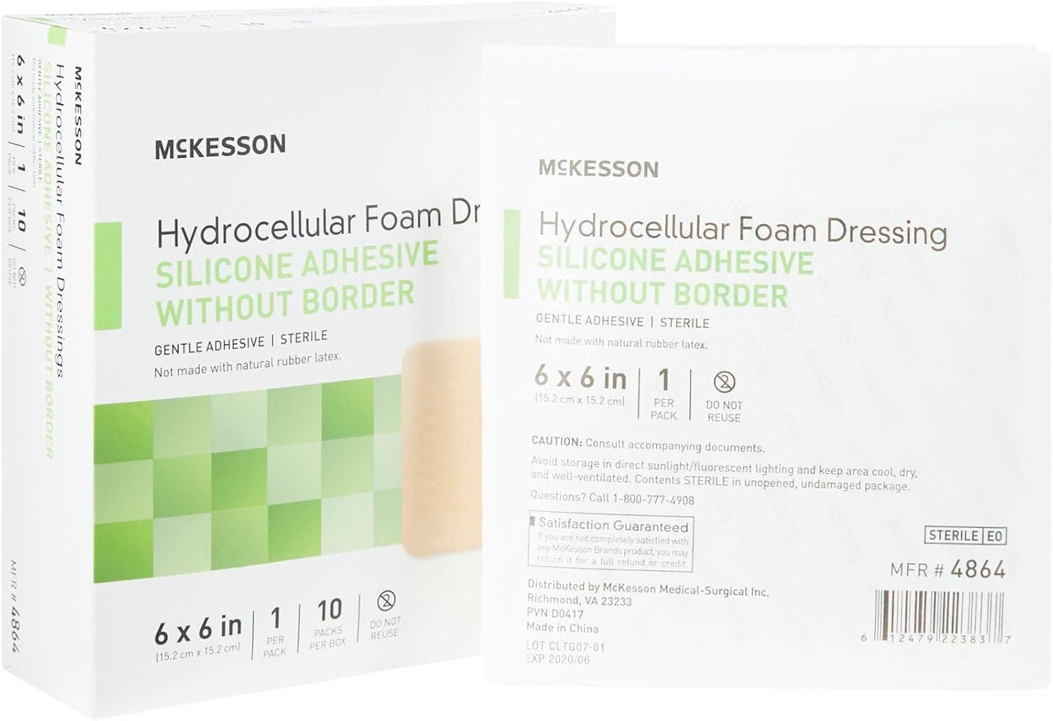 McKesson Hydrocellular Foam Dressings, Border, Sterile, 6 x 6 in, 10 ct