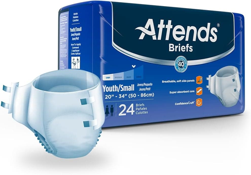 Attends Youth Incontinence Briefs, Small, Heavy Absorbency, 96 Ct Case