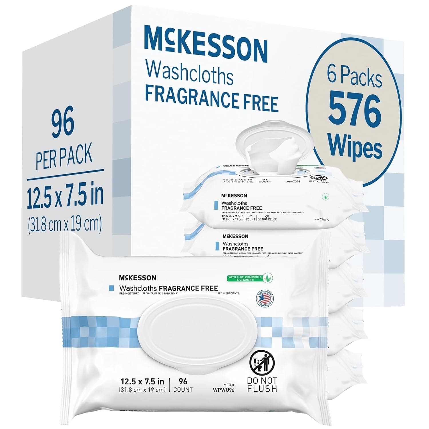 McKesson Washcloth Wipes, Alcohol-Free, 576 ct