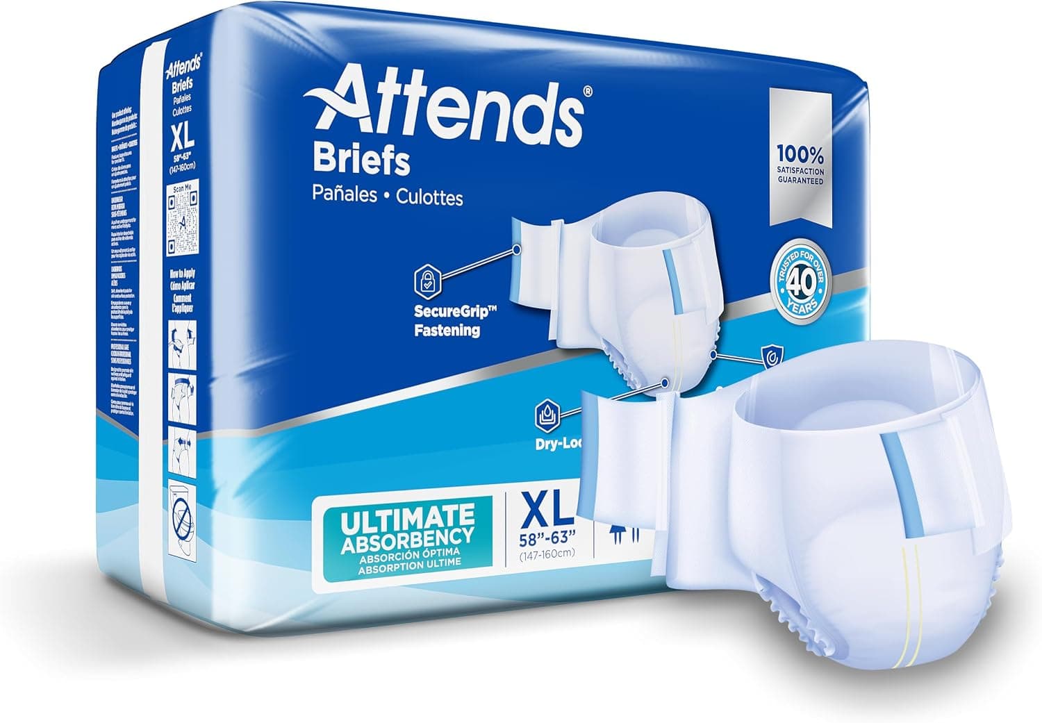 Attends Adult Incontinence Briefs, X-Large, Ultimate Absorbency, 60ct Case