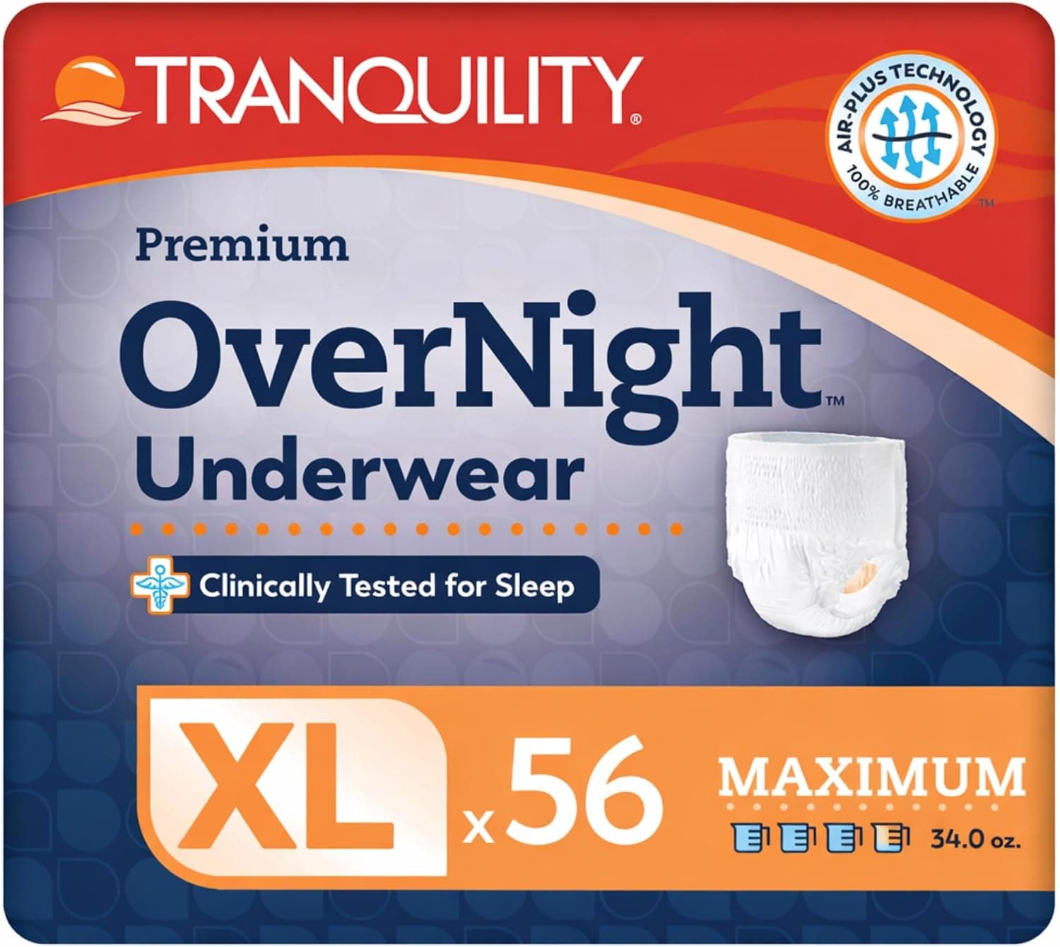 Tranquility Premium OverNight Disposable Underwear, X-Large, 56 Count