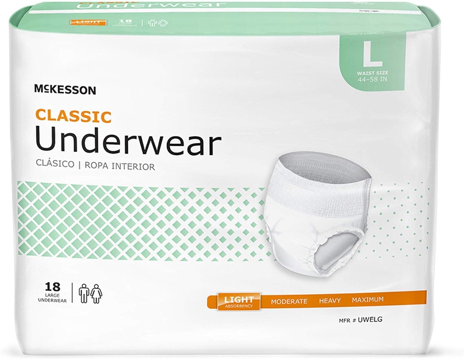 McKesson Classic Adult Incontinence Underwear, Large, Light, 58 in, 72 ct