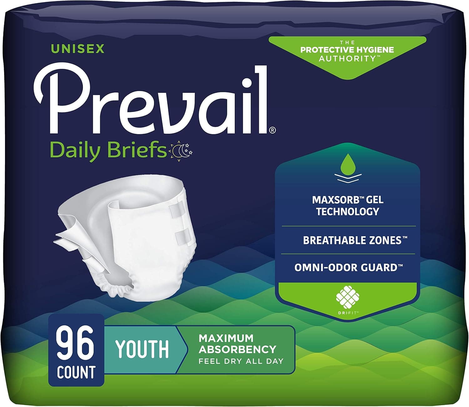 Prevail Daily Briefs, Incontinence Underwear, Youth XS, 16 Count