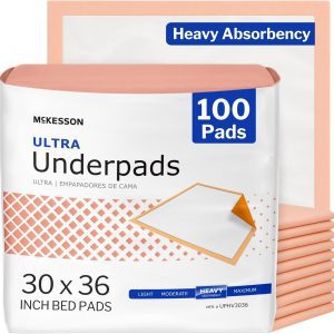McKesson Underpads Disposable Bed Pads 30" x 36" [100 Count], Heavy Absorbency, Ultra Incontinence Chux Pads for Adults, Elderly, and Baby, Pee Pads