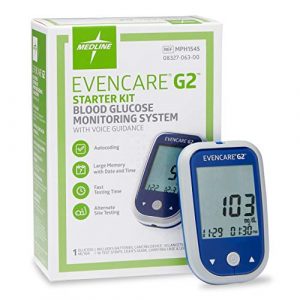 Alternative view of Medline EvenCare G2 Blood Glucose Monitor Starter Kit, Diabetic Care, 6 Sec Results, General Purpose Lancing Device & Lancets, Test Strips, Batteries, Guide, Carrying Case, Logbook, Voice Guidance