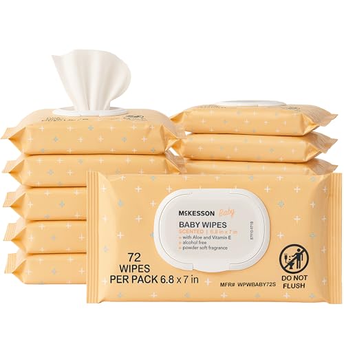 McKesson Baby Wipes, Baby Powder Scent (12 Packs, 864 Wipes) - Aloe & Vitamin E, 99% Water, Flip-Top Lid, Wipes for Sensitive Skin & Diaper Rash, 6.8 in x 7 in, 72 per pack - Image 2