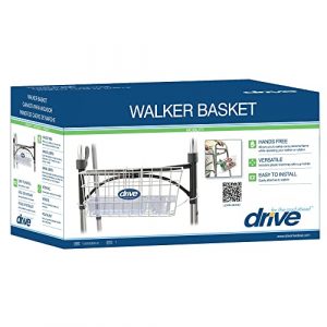 Drive Medical 10200B Walker Basket, Basket for Folding Walker with Cup Holder, White