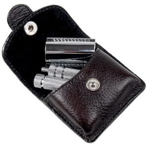 Alternative view of Parker A1R TRAVEL SAFETY RAZOR - Compact 4-Piece Double Edge Safety Razor with Protective Leather Case - Ideal for Everyday Use - Iconic Brand