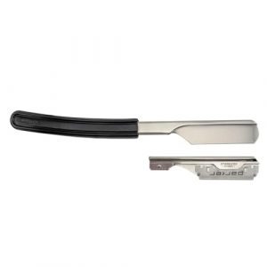 Alternative view of Parker Director Chrome Non-Folding Straight Barber Razor – Japanese-Style Shavette with Stainless Steel Arm, Ergonomic Black Handle & Blade Protector Cap – Ideal for Professionals - 5 Blades Included