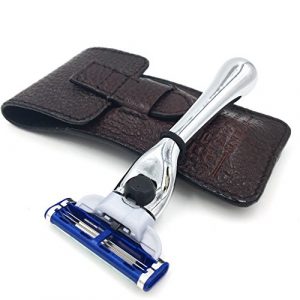 Alternative view of Parker Travel Razor – Compatible with Gillette® Mach3® Cartridges – Compact Chrome Brass Handle with Premium Buffalo Leather Case for Men’s Grooming & Travel