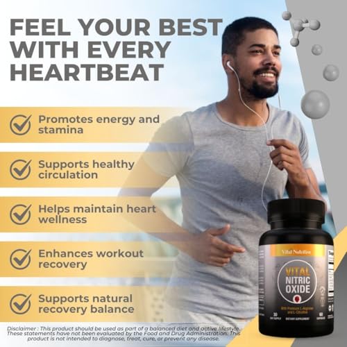 Vital Nitric Oxide Supplements for Men - Workout Booster Supplement for Men - Nitrous Oxide Boost Blood Flow, Blood Pressure, Energy & Workout Performance with L Arginine L Citruline-30 Days Supply - Image 4
