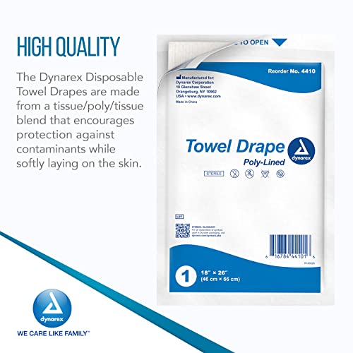 Dynarex Disposable Towel Drapes, Sterile, 18" x 26," for Medical & Surgical Use, Poly-Interlined Lining, Protect from Contaminants, 1 Box of 50 Drapes - Image 4