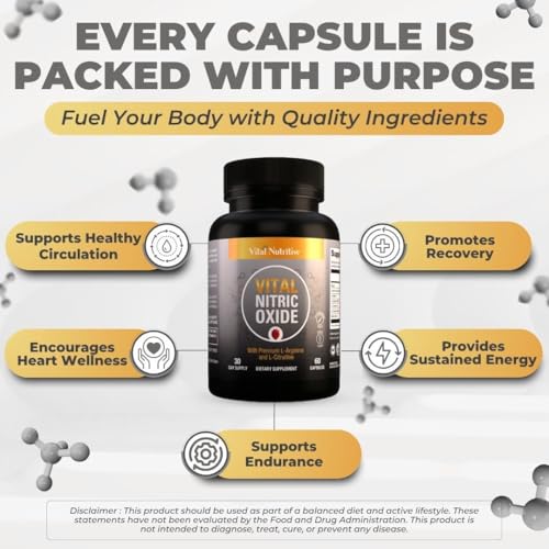 Vital Nitric Oxide Supplements for Men - Workout Booster Supplement for Men - Nitrous Oxide Boost Blood Flow, Blood Pressure, Energy & Workout Performance with L Arginine L Citruline-30 Days Supply - Image 5