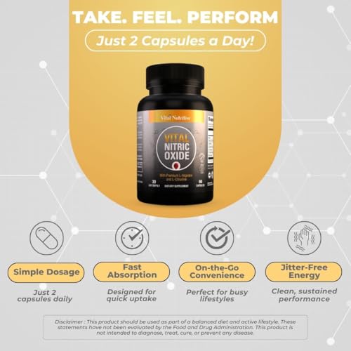 Vital Nitric Oxide Supplements for Men - Workout Booster Supplement for Men - Nitrous Oxide Boost Blood Flow, Blood Pressure, Energy & Workout Performance with L Arginine L Citruline-30 Days Supply - Image 6