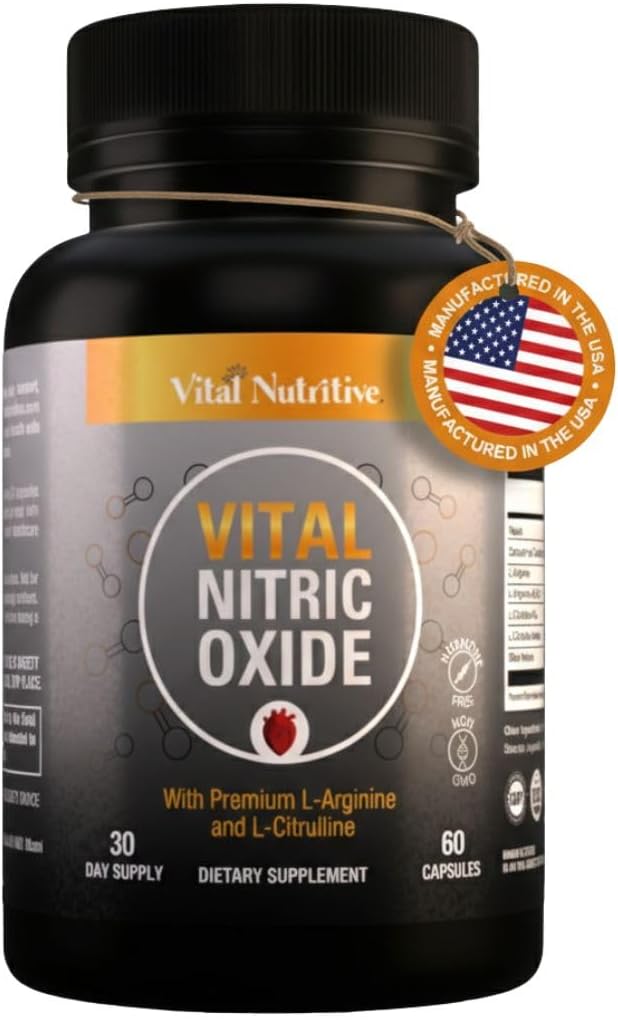 Vital Nitric Oxide Supplements for Men - Workout Booster Supplement for Men - Nitrous Oxide Boost Blood Flow, Blood Pressure, Energy & Workout Performance with L Arginine L Citruline-30 Days Supply
